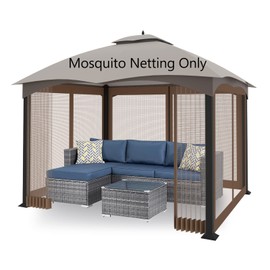 Tanxianzhe 10'x12' Gazebo Replacement Mosquito Netting 4-Panel Patio Screen Walls with Zipper (Brown)