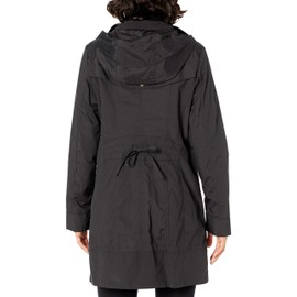 Cole Haan Women's Single Breasted Packable Rain Jacket with Removable Hood, black, Large