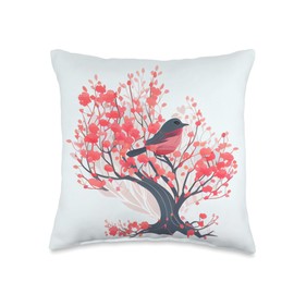 Big Robin red breast bird sitting on beautiful autumn tree Throw Pillow
