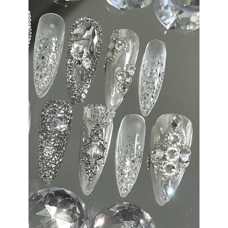 Clear half and half handmade nail tips - long ballerina