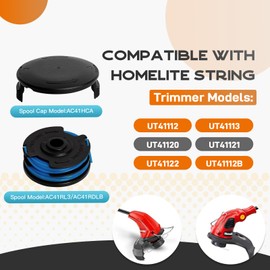 AC41RL3 & AC41RDLB Spool Compatible with Homelite UT41112 UT41121 UT41112B UT41113 UT41120 UT41122 and AC41HCA Cap Cover, Replacement Spool Autofeed Dual line 27ft 0.065" 7Pack(6 Spools, 1 Cap)