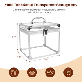 Donghome Crown Box, Clear Makeup Case,Cosmetic Organizer, Large Capacity Transparent Acrylic Artists Display Case for Vanity,Bathroom Counter or Dresser,Silver
