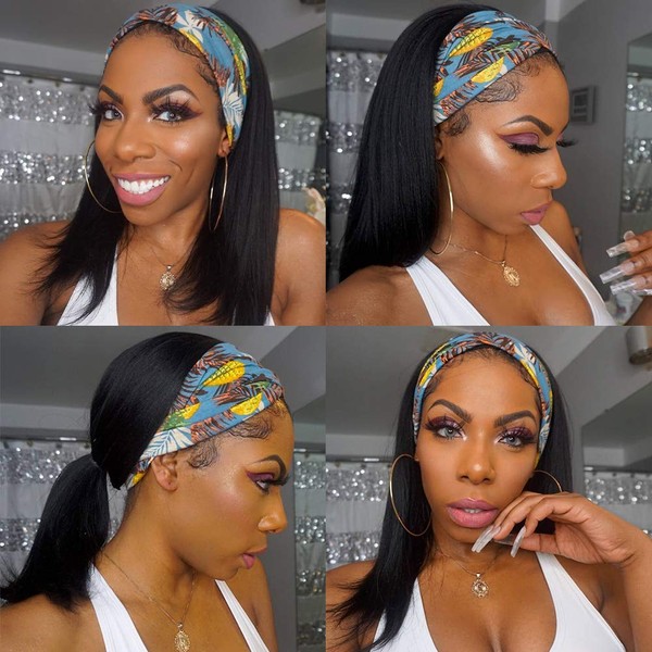 Wingirl Headband Wigs for Black Women Human Hair Straight Wigs 9A Glueless Non Lace Front Wigs 150% Denisty Headband Wig Beginner Friendly Natural Color (16Inch, Natural Color)