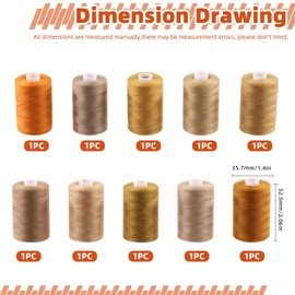 Tanstic 10 x Sewing Thread, 10 Colours Polyester, 1093 Yards (1000 m) per Spool, Sewing Machine & Hand Sewing Thread - Brown Shades