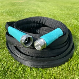 Flat Garden Hose (100 foot x 5/8 inch) Lightweight, Durable Fiber Jacket, Flexible & Kink Free, Non-Expandable Water Hose, Easy Handling in All-Weather Conditions, 700010 by New England Garden Tools