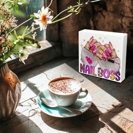 Kneaotoaji Nail Salon Wooden Signs - Nail Tech Gifts for Women Nail Lovers, Nail Salon Nail Room Decor, Manicurist Nail Boss Wooden Box Sign for Salon Shelf Desk Table 5x5 Inch
