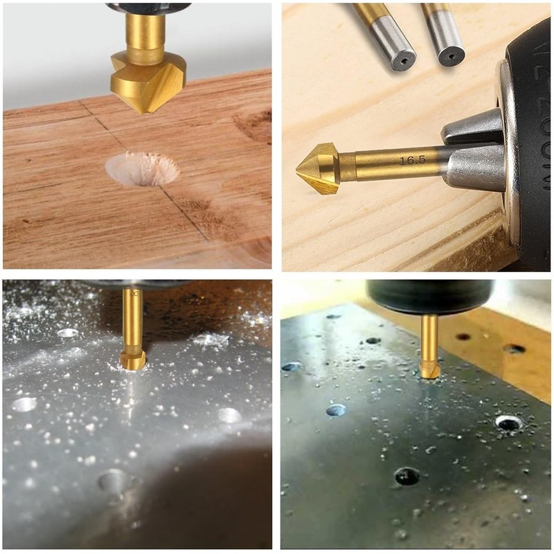 Shallho 6-Piece 90° Countersink Set, HSS Countersink Set, Titanium Coating,