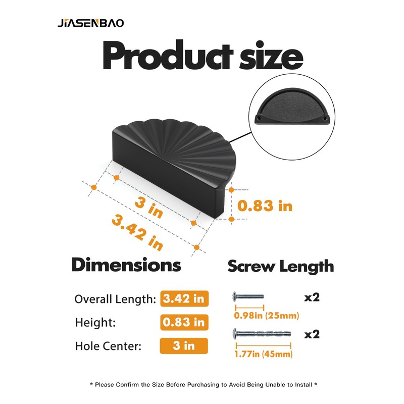 JIASENBAO 5 Pack Black Cabinet Pulls 3" Hole Center Cup