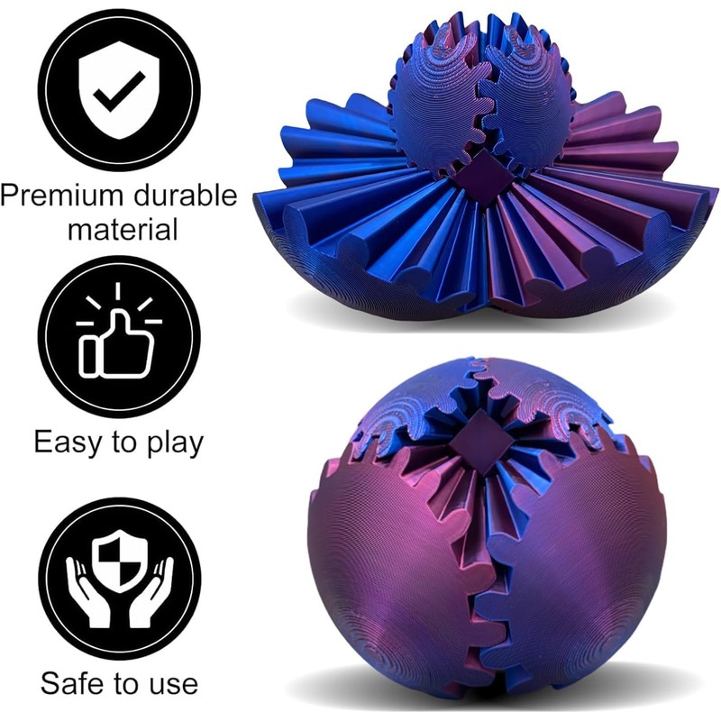Ackygetrich 3D Printed Fidget Relief Ball, Gear Sphere Stress Toy