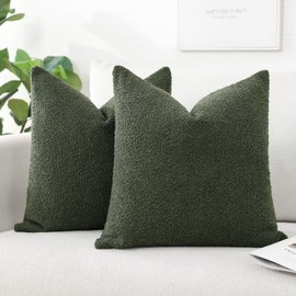 Artscope Pack of 2 Textured Boucle Cushion Covers Square Pillow Cases Cozy Soft Decorative Couch Pillow Covers for Chair Sofa Bedroom Living Room Home Decor 40x40cm, Forest Green
