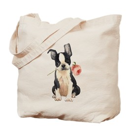 CafePress Boston Terrier Rose Tote Bag Natural Canvas Tote Bag, Reusable Shopping Bag