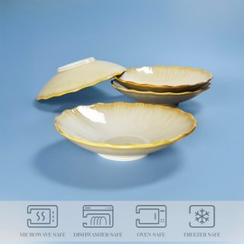 dingdaer Pasta Plates, 8.1 Inch Salad Bowls Large Pasta Serving Bowl, 16.9 oz Porcelain Pasta Bowls Wide and Shallow Bowls Set of 4 Microwave Dishwasher Safe Christmas Day Gift