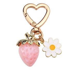 Strawberry Keychain for Girls Backpacks Bag Charms Accessories Strawberry Themd Gifts Heart Flower Key Chains Women Strawberry Lover Cute Aesthetic Keychains for Purse Handbags Car Keys