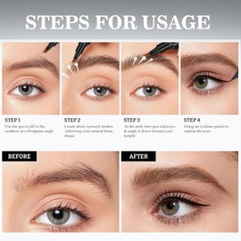 2-in-1 Magic Eyebrow Pencil, Waterproof 3D Microblading Eyebrow Pencil with 4 Fork Tips, Dual-Ended Eyebrow Pencil, Creates Natural Durable Looking (Dark Brown + Eyeliner (Black))