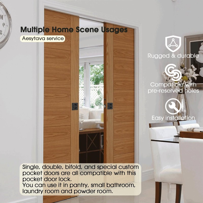 Aesytava Matte Black Privacy Pocket Door Lock, Heavy Duty Square
