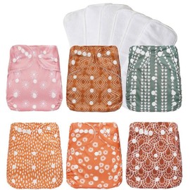 Washable Reusable Cloth Diapers for Babies, Adjustable Baby Cloth Diapers Newborn,6 Pack Pocket Diapers with 6Pcs Microfiber Inserts (Flower Geometry)