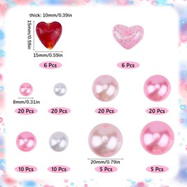 SOFPLATE 122Pcs 10 Styles Valentines Day Vase Filler Pink Floating Vase Fillers Decorations Acrylic Pearls Heart Beads Sweet Holiday Ornament for Centerpiece Table Decoration Festival Party Home Decor