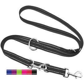 DEY - Premium Nylon Dog Lead 2 m Reflective 3-Way Adjustable for Small, Medium and Large Dogs Available in Many Colours Double Dog Recall Lead Lead Puppy Lead Black M