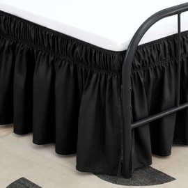 RIMELA Black Bed Skirts with Split Corners Queen Size 18 Inch Drop,Elastic Bed Skirting Wrap Around, Easy to Install Dust Ruffles Soft Fabric,Machine Washable bedskirts for Metal Frame