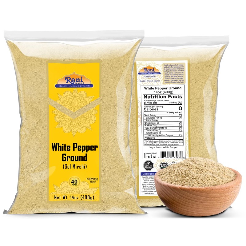 Rani White Pepper (Gol Mirch), Ground Spice 14oz (400g) ~