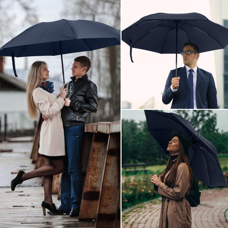 ALLBASA Folding Umbrella Auto Open/Close Windproof Windproof Anti-slip Handle, blue