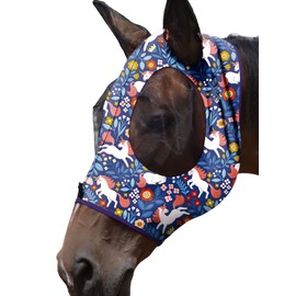 Mask Tech Horse Fly Mask Elasticity Breathable Fabric with UV Protection Soft Mesh for Horse in-Blossom Horn Animal L