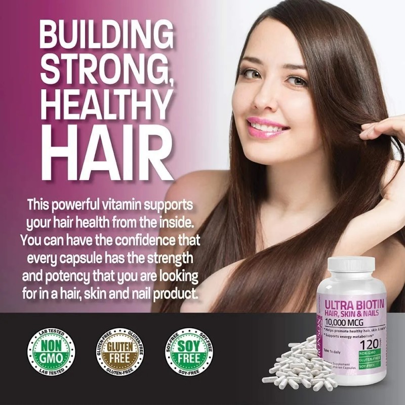 Suplemento Nutricional Biotina Bronson 10,000 mcg 120 Cápsulas Vegano