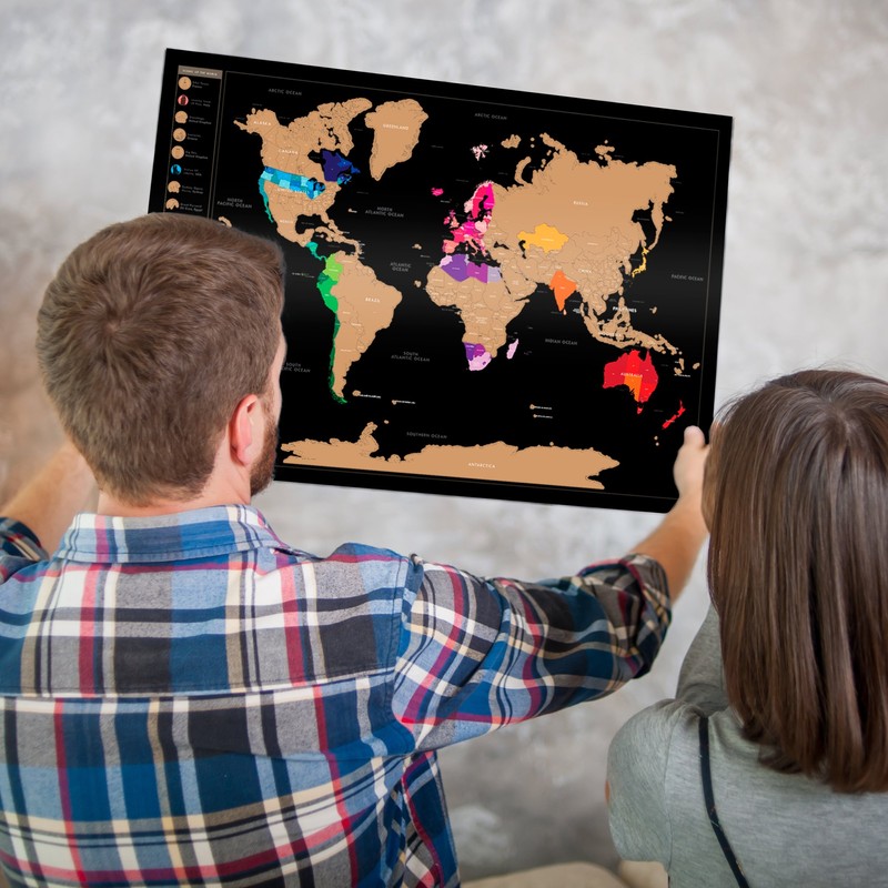 Global Zoom Scratch-Off World Map with US States-Track Travel Routes,