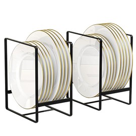 QUMENEY 2 Pack Large Plate Holders Organizers Plate Racks Upright Dish Drying Racks space saver plate dispenser for Kitchen Cabinets and Countertop (Black)