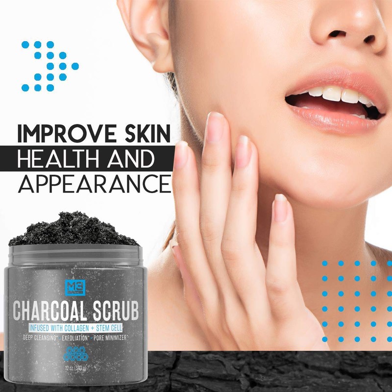 M3 Naturals Activated Charcoal Scrub Infused with Collagen and Stem