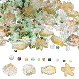 PATIKIL Sea Crystal Glass Beads, 1000Pcs Ocean Animal Beads Glass Spacer Bead Starfish Shell Fish Snail for Jewelry Making Bracelet Earring, Brown Green