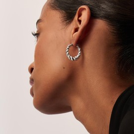 Silver Twisted Hoop Earrings for Women, Thick Chunky Hoops Hypoallergenic Vintage Twist Earings Big