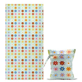 NGLIV Microfiber Oversized Lightweight Beach Towel for Adults Women Men, Beach Towel, Wet Bag Cosmetic Bag, Pool Waterproof Wet Bags, Summer Travel Essentials, Gifts for Women - Flowers (2-Piece Set)