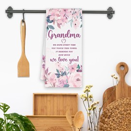 Xmsaitar Grandma Kitchen Towels, Grandma We Love You Gifts for Grandma Christmas Birthday Mother's Day, Purple Floral Hand Towels for Bathroom, Watercolor Decorative Dish Towels Decor for Kitchen
