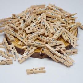 FOONEA Sturdy Mini Clothes Pins for Photo, Natural Wooden Clothespins for Crafts Display, Baby Shower Game, Hanging Decorative Pictures, Cocktail, Weddings (Burlywood, 1 inch/100 pcs Box Packed)