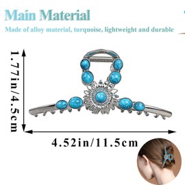 Western Hair Clips Extra Large Silver Turquoise Blue Stone Sun Metal Claw Clip Ponytail Holder Hair Claw Western Style Hair Accessories for Women Girls