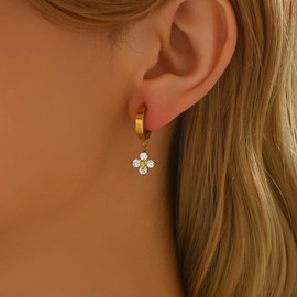 Gweqou Dangle Earrings for Women 18K Gold Plated Delicately Designed Earrings Hypoallergenic Elegant Pearl and Cubic Zirconia sunflower ocean Jewelry Present