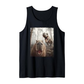 Capybara Selfie with Dinosaur & Funny Tyrannosaurus Rex Tank Top