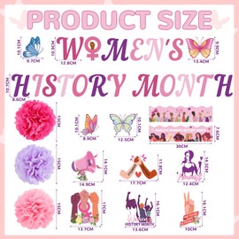 Eersida Women History Month Bulletin Board Decorations History Month Banner Backdrop for International Women's Day Bulletin Board with Tissue Flower Balls Celebration Party Supply