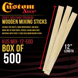 Custom Shop Craft and Paint Sticks - (Pack of 500 Sticks) 12" Inch Premium Grade Wood Stirrers/Paddles - Use for Wood Crafts -to Mix Epoxy Resin or Paint -Garden Sign Posts