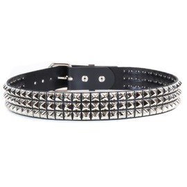 Funk Plus Snap On Three Row Punk Rock Star Metal Silver Studded Full Grain Cowhide Leather Belt USA (XS-30)
