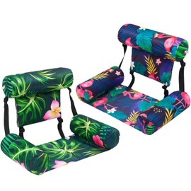 Inflatable Pool Chair Float for Adult - 2 Pack Fabric Pool Float Hammock Adjustable Floating Pool Lounge Chairs for Swimming Pool Beach Lake (Flamingos & Green Plants)