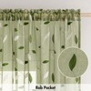 MIULEE Sage Green Sheer Curtains 2 Panels Embroidered Leaf Patterned