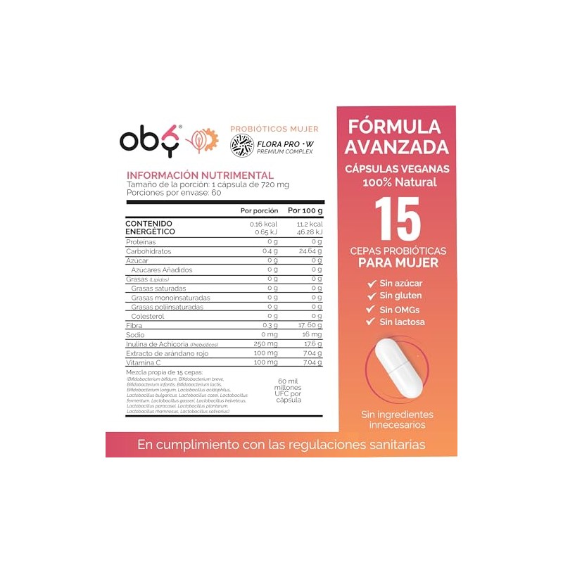 Probioticos Mujer Flora Pro Complex Billones Cepas Femeninos Prebioticos Inulina