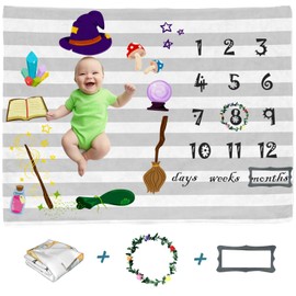 VLANMON Baby Milestone Blanket for boy Magic Wand Crystal Magic Book Monthly Newborn Growth Chart Tracker Photography Background Newborn Photo Prop Months Weeks Days