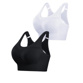 Litherday Sports Bra Women's Strong Hold Push Up Yoga Sports Bra Without Underwire with Removable Padded Adjustable Straps for Fitness Running Jogging, Black+white, L