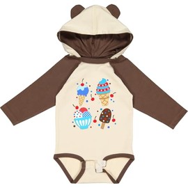 inktastic Fourth Of July Ice Cream Long Sleeve Creeper 6 Months Natural & Brown W Ears 45674