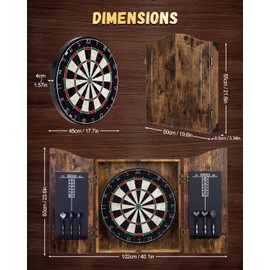 Yirinatek Sisal Dart Board Cabinet Sets, Decorative Dart Boards for Adults [12*Steel Darts] - Wooden Dartboard Cabinet with Integrated Scoreboard for Family Game Rooms (Vintage)