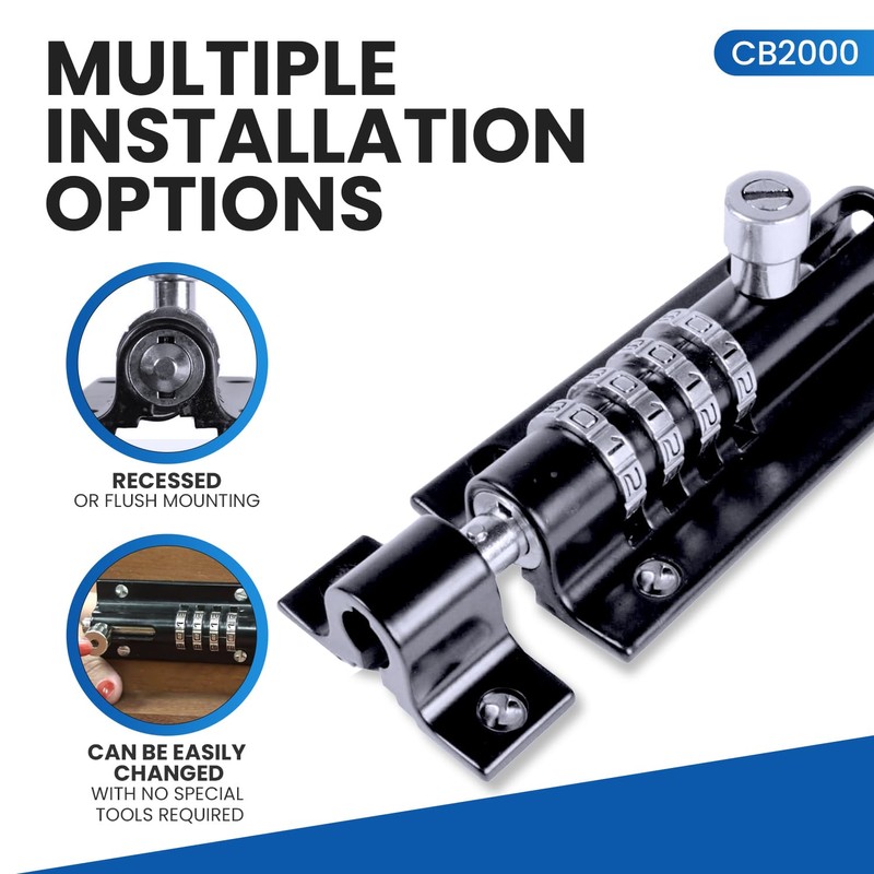 Combi-Bolt 4-Digit Combination Sliding Bolt Gate Lock, Secure Gates, Sheds,