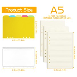 A5 Refill Paper Set, 120 Sheets A5 Paper Dotted Horizontal Line Paper A5 Blank Paper Checked Paper with 3 Postcard Sleeves 5 Coloured Dividers A5 for 6 Ring Binder Notebook Diary